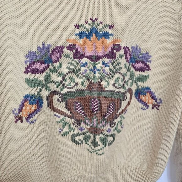 VTG HermanGeist Womens S Sweater Embroidered Floral Mustard Wool Warm Grannycore - Picture 5 of 14